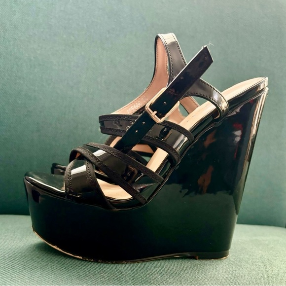 Wedge Platform Sandals Peep Toe Wedge Heel 6.5" Ankle Srap with 2” platform - Picture 4 of 6